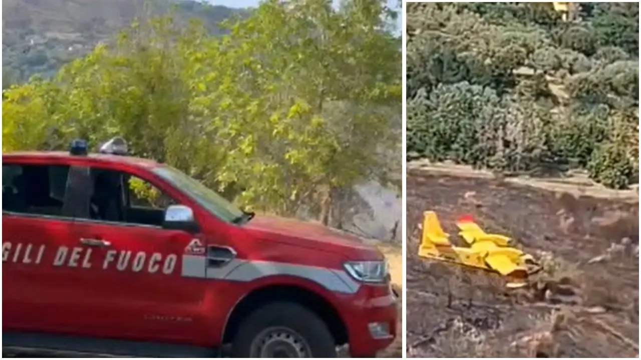 Vasto incendio a Piscopio, il rogo minaccia la vegetazione: vigili del fuoco e canadair in azione –\u00A0VIDEO\n