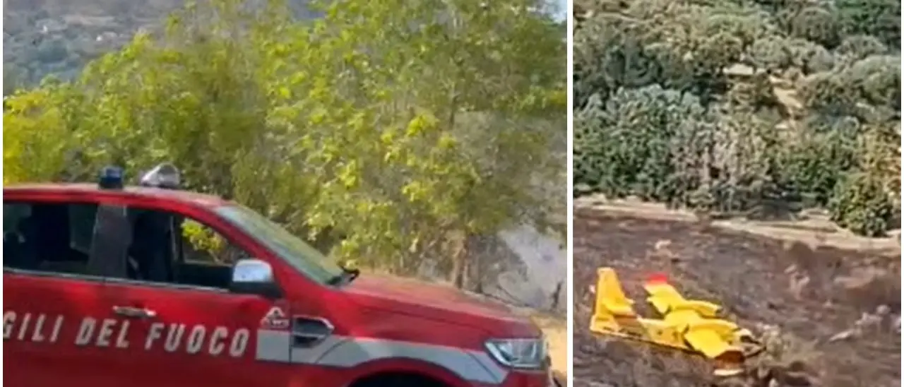 Vasto incendio a Piscopio, il rogo minaccia la vegetazione: vigili del fuoco e canadair in azione –\u00A0VIDEO\n