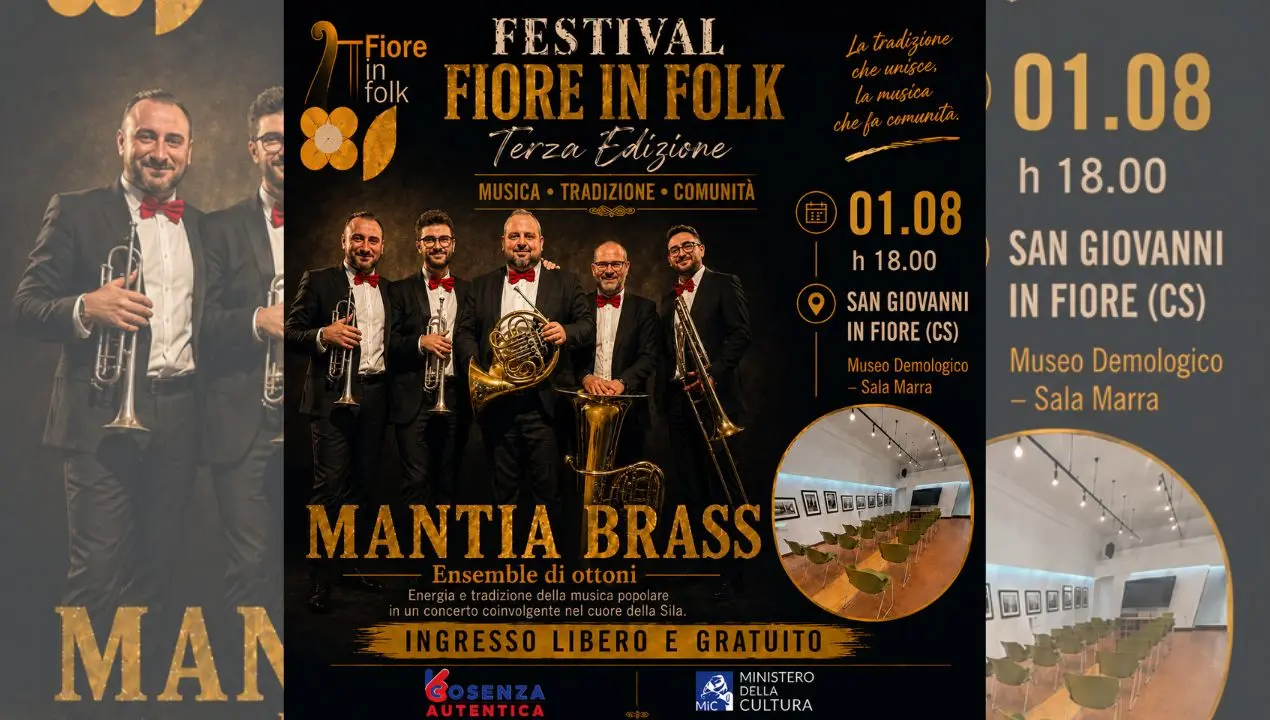 Fiore in Folk fa tappa a San Giovanni in Fiore: il Mantia Brass porta la tradizione musicale al Museo Demologico\n