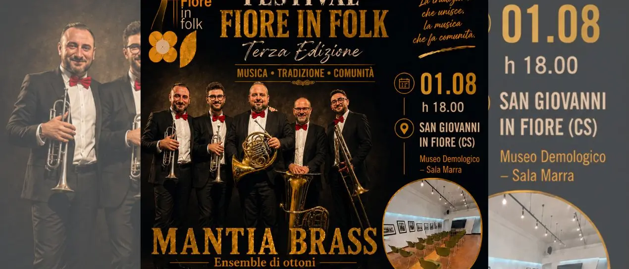 Fiore in Folk fa tappa a San Giovanni in Fiore: il Mantia Brass porta la tradizione musicale al Museo Demologico\n