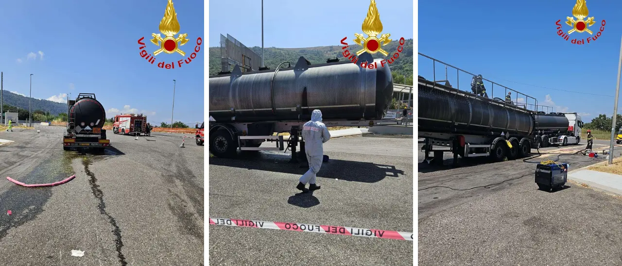 Perdita di acido cloridrico da un'autocisterna sull'A2: area di sosta di Pizzo Ovest chiusa per le\u00A0operazioni di travaso e messa in sicurezza\n
