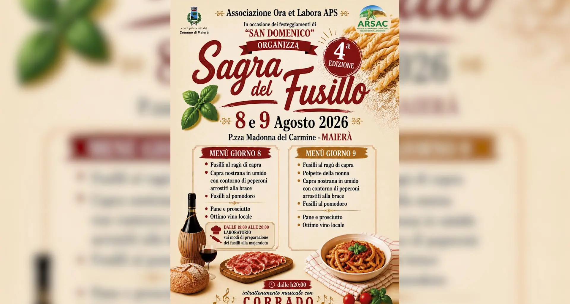 Maierà, l’8 e il 9 agosto torna la Sagra del Fusillo\n
