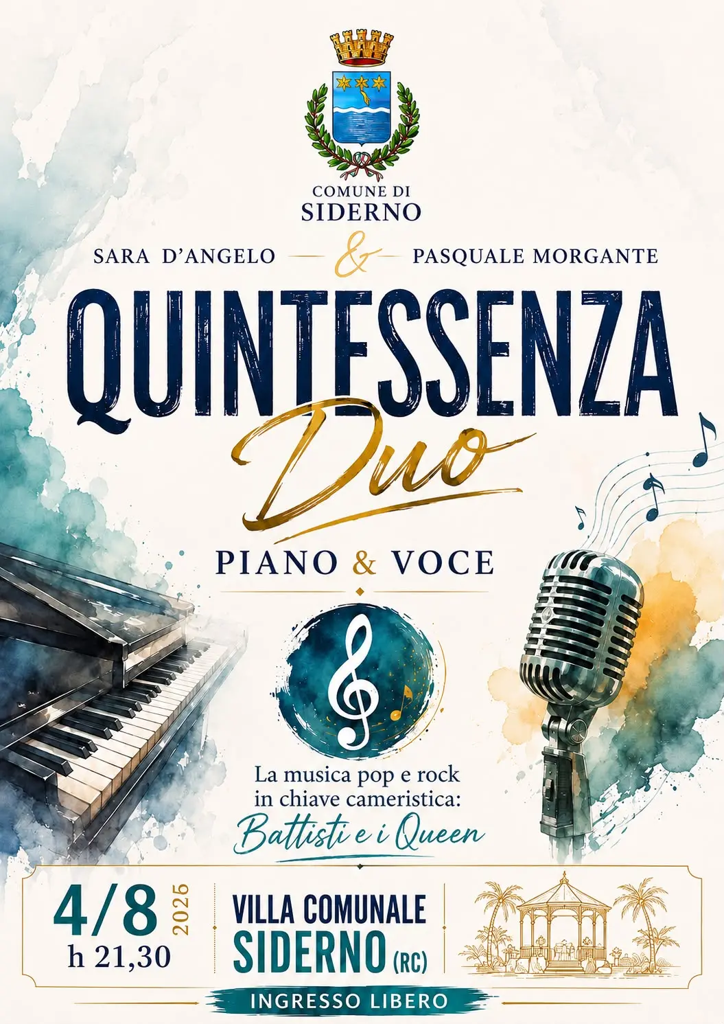A Siderno il concerto del Quintessenza Duo alla Villa Comunale\n