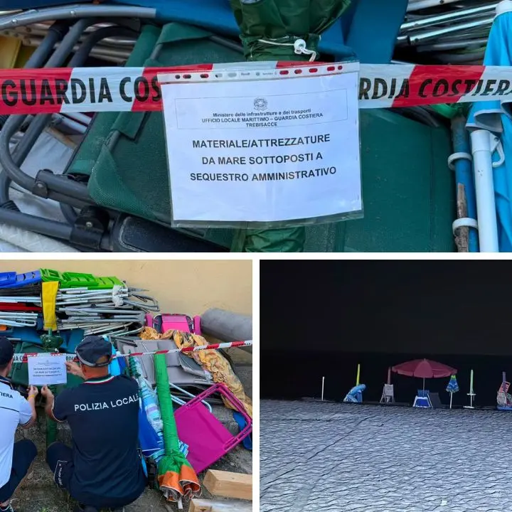 Spiaggia libera occupata a Villapiana Scalo, sequestrati ombrelloni, sdraio e attrezzature da mare\n