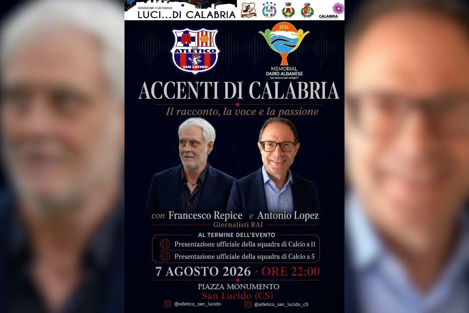 “Luci… di Calabria”, il 7 agosto a San Lucido arrivano Francesco Repice e Antonio Lopez\n