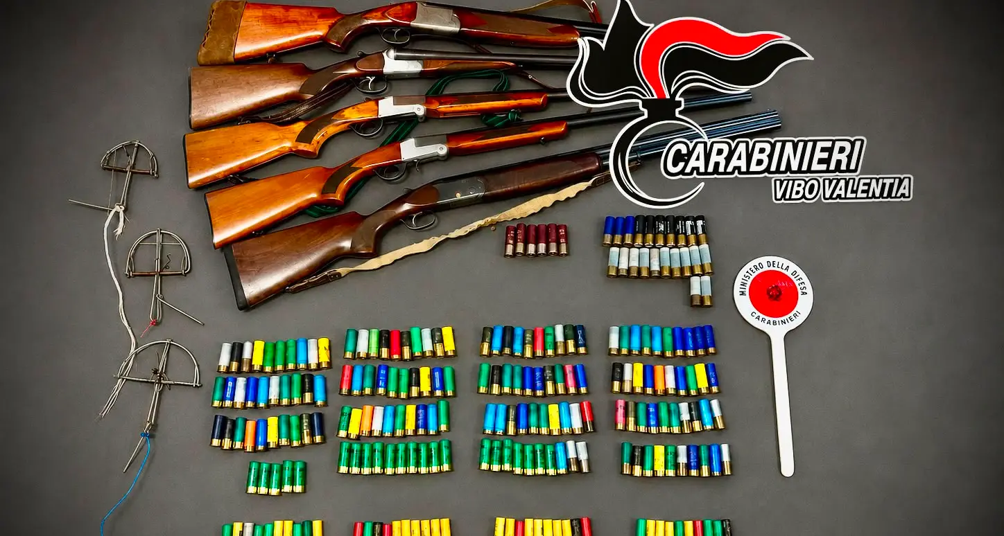 Fabrizia, sorpreso a posizionare trappole per la cattura di fauna selvatica: i carabinieri gli sequestrano 5 fucili e 233 munizioni\n