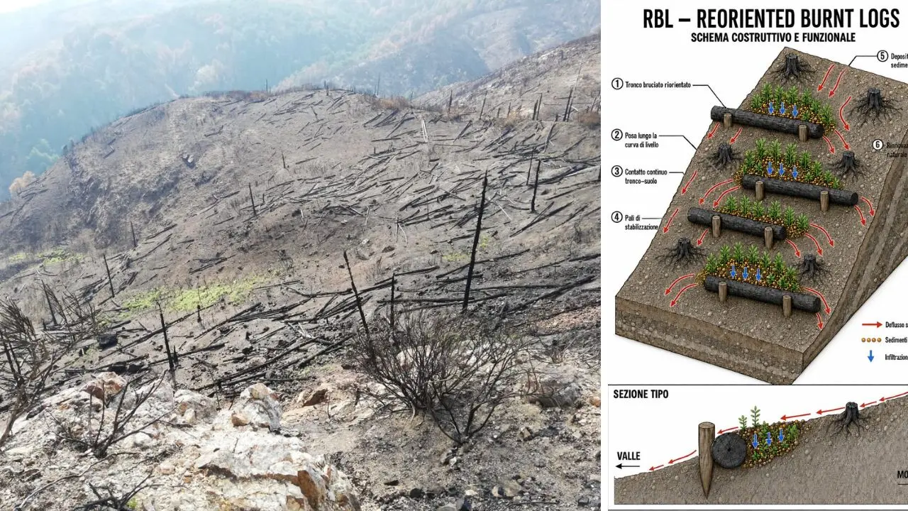 <p>Boschi bruciati, <span style=\"color:hsl(0, 75%, 60%);\">la soluzione nata in Calabria</span>: i tronchi diventano una barriera naturale contro frane e alluvioni</p>
