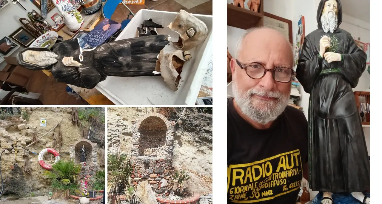 Pizzo, statua di San Francesco strappata dalla nicchia alla Seggiola e ridotta in pezzi. Montesanti la restaura in due giorni e la restituisce alla comunità\n
