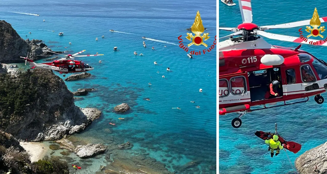 Capo Vaticano, si sporge per un selfie e precipita: recuperato dai vigili del fuoco con l’ausilio dell’elicottero\n