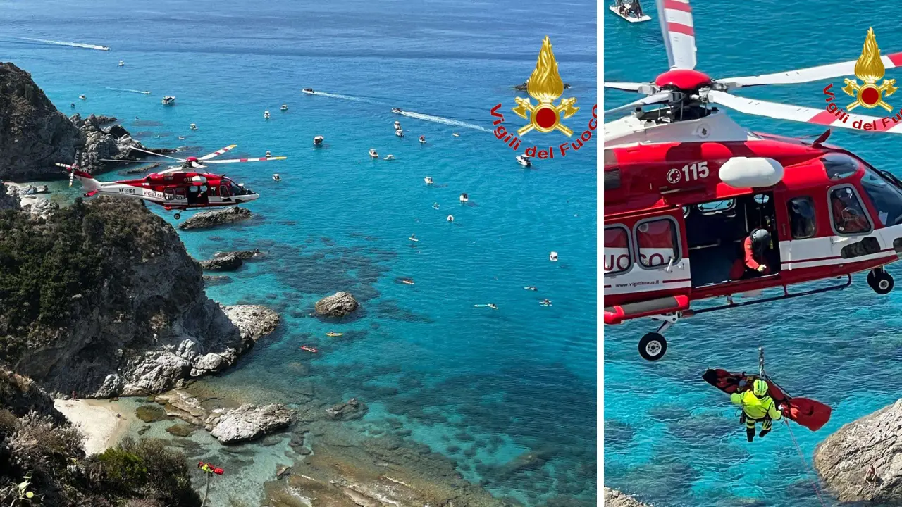 Capo Vaticano, si sporge per un selfie e precipita: recuperato dai vigili del fuoco con l’ausilio dell’elicottero\n