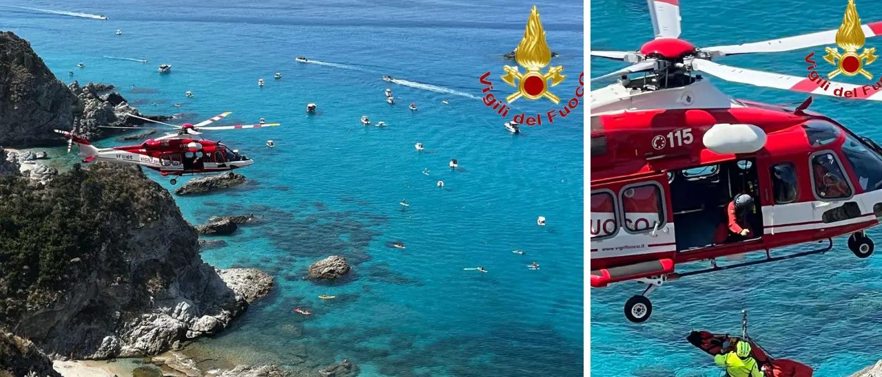 Capo Vaticano, si sporge per un selfie e precipita: recuperato dai vigili del fuoco con l’ausilio dell’elicottero\n