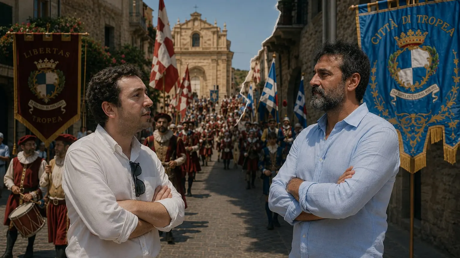 <p>Dario Godano e Giovanni Macr&igrave; (immagine realizzata con l'Ia)</p>\\n