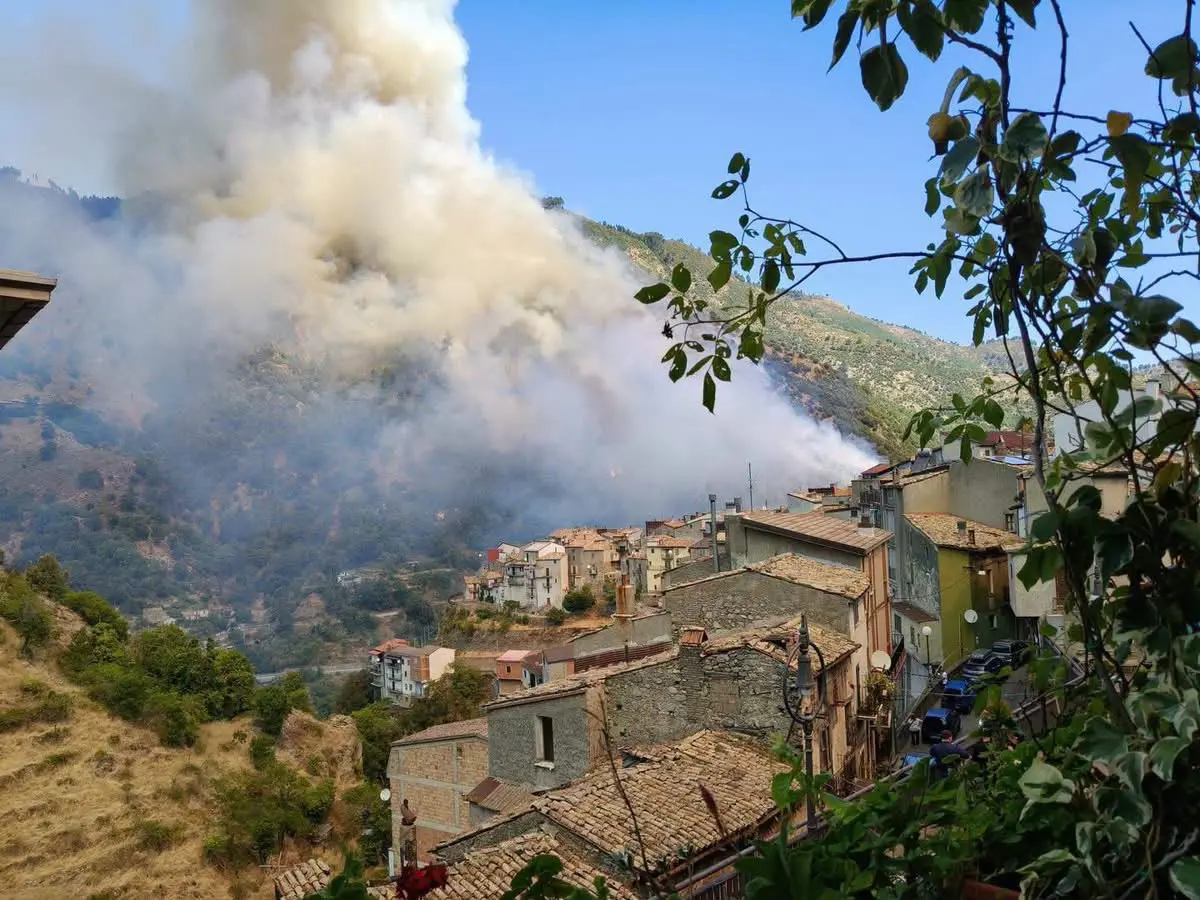 Incendio davanti a Longobucco, nel cuore della Sila Greca: Canadair in azione\n