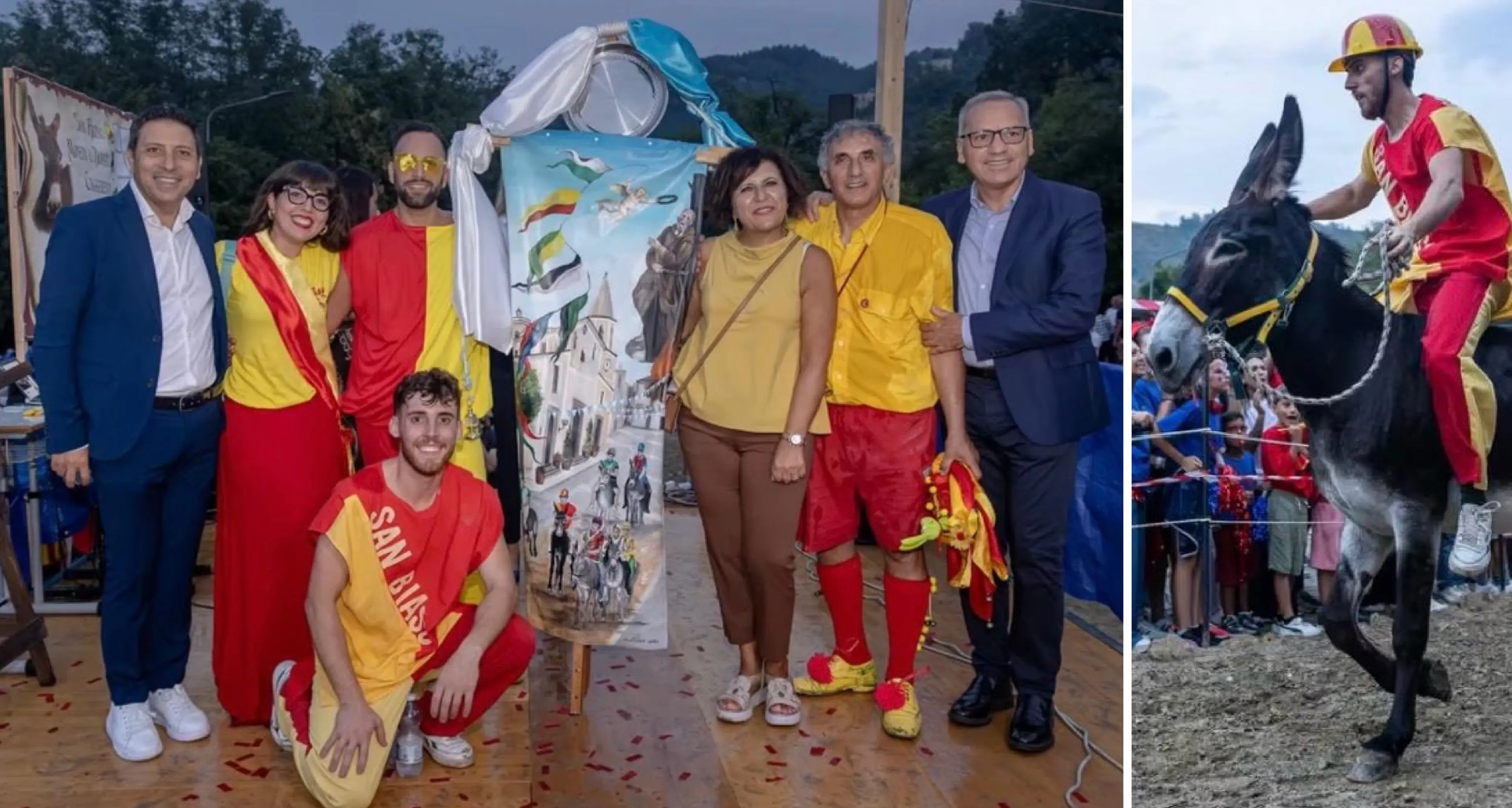 I colori giallo e rosso di Contrada San Biasu firmano l'edizione 2026 del “Palio cu i ciucci” di Laino Borgo
