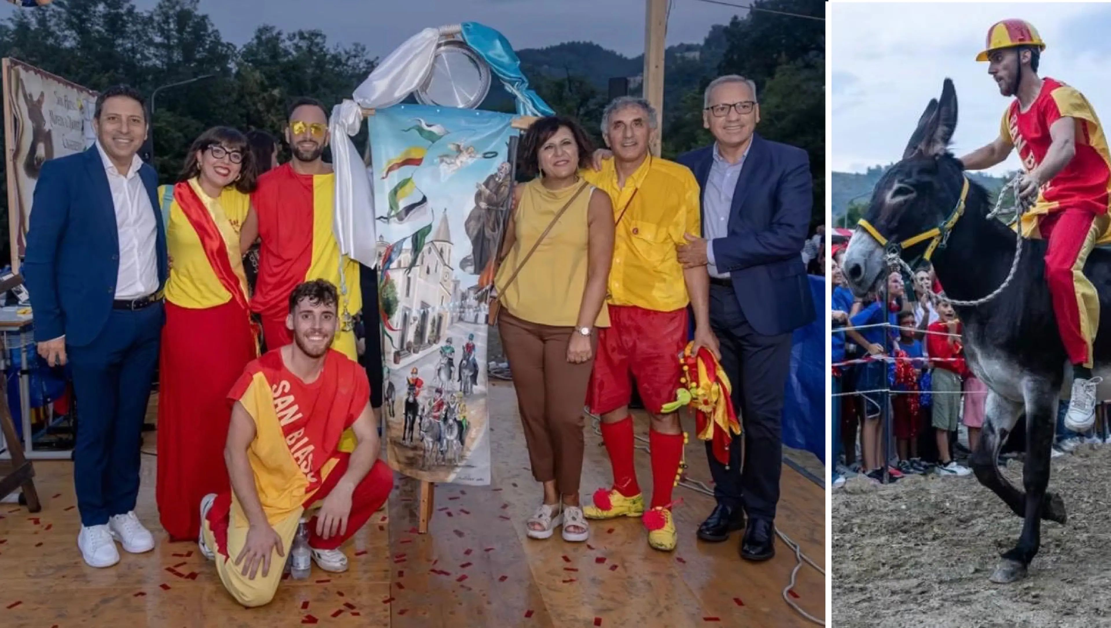 I colori giallo e rosso di Contrada San Biasu firmano l'edizione 2026 del “Palio cu i ciucci” di Laino Borgo