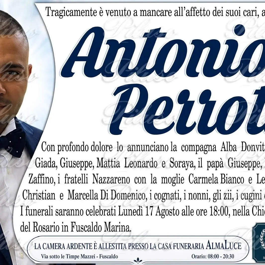 Antonio Perrotta, domani a Fuscaldo i funerali del 33enne\u00A0morto dopo il pestaggio a Sangineto\n