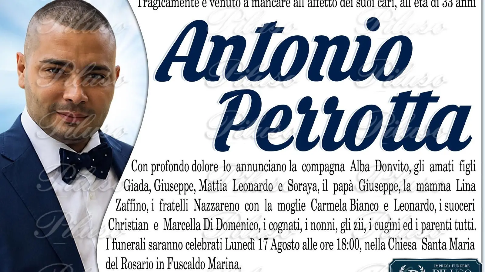 Antonio Perrotta, domani a Fuscaldo i funerali del 33enne\u00A0morto dopo il pestaggio a Sangineto\n