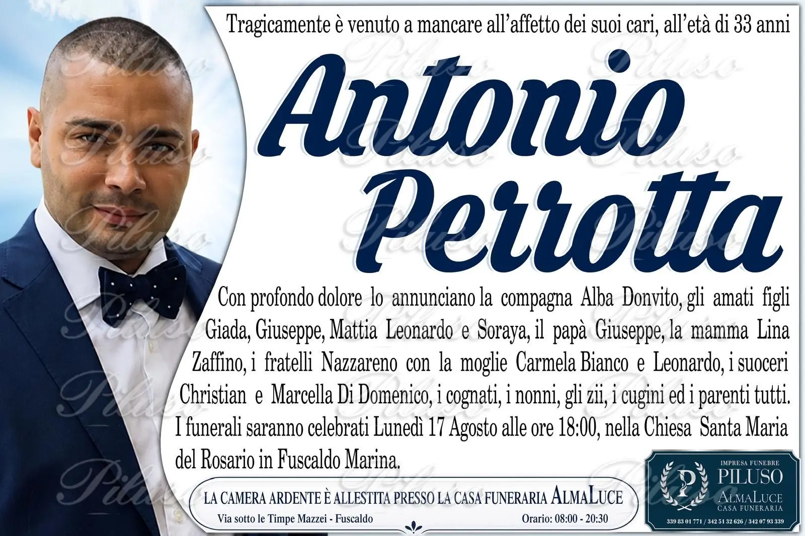 Antonio Perrotta, domani a Fuscaldo i funerali del 33enne\u00A0morto dopo il pestaggio a Sangineto\n