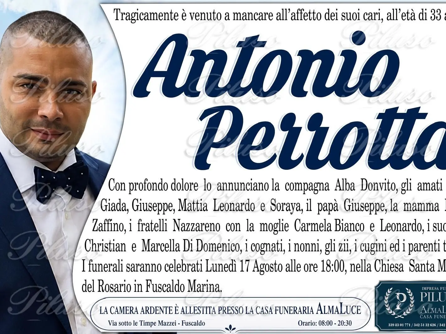 Antonio Perrotta, domani a Fuscaldo i funerali del 33enne morto dopo il pestaggio a Sangineto