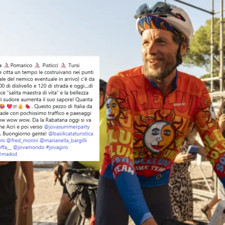 Jovanotti riparte in bici dalla Basilicata, direzione Calabria: tappa ad Acri verso Catanzaro\n