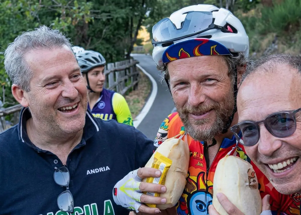 Da Acri a Catanzaro in bici, Jovanotti si ferma e posa con due caciocavalli\n