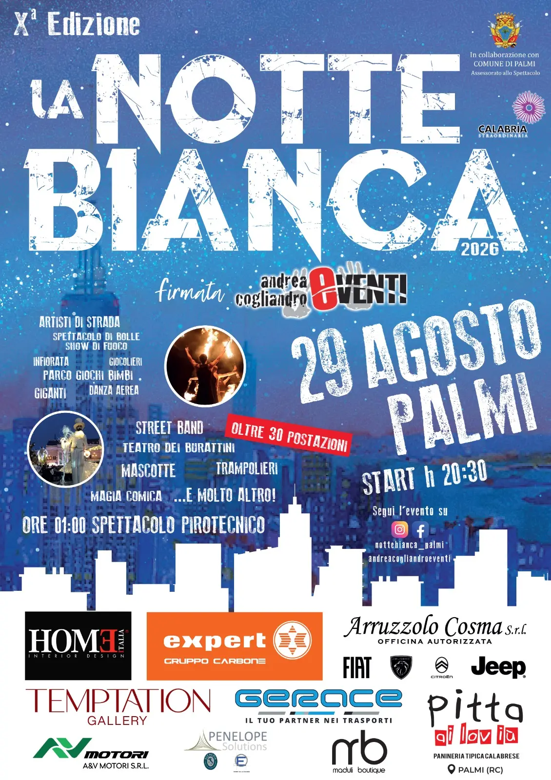 Palmi accende la sua notte più lunga, dieci anni di musica e spettacoli nel cuore della città: oltre 30 eventi per la Notte Bianca