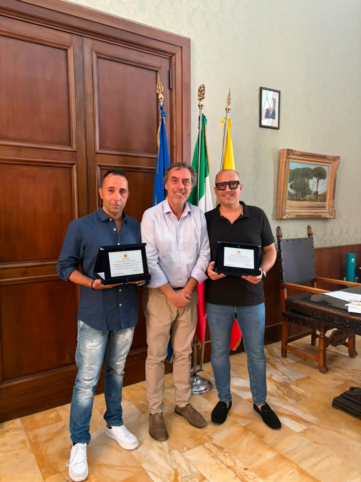 Comune, il sindaco Fiorita riceve a Palazzo De Nobili i produttori Ivan Nasini e Danilo Gariani\n