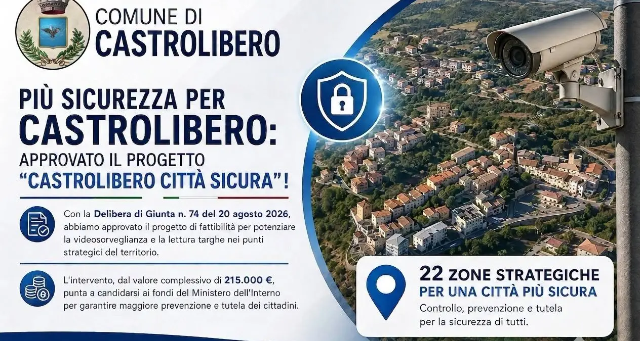 Castrolibero punta sulla sicurezza: telecamere e lettura targhe in 22 punti, progetto da 215mila euro\n