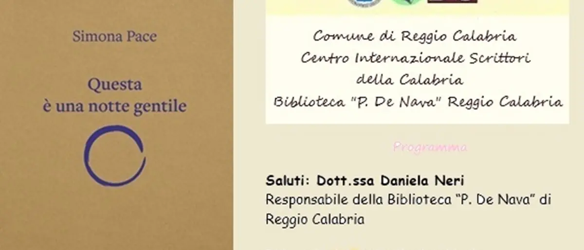 “Questa è una notte gentile”, a Reggio domani la presentazione del libro\u00A0di Simona Pace\n
