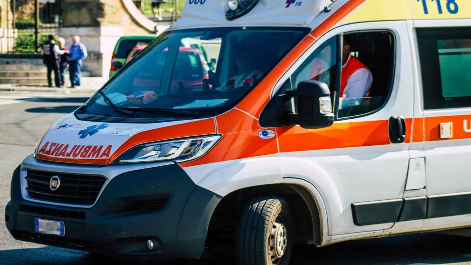 Rome Italy September 29, 2019 View of a Italian ambulance driving through the streets of Rome in the morning