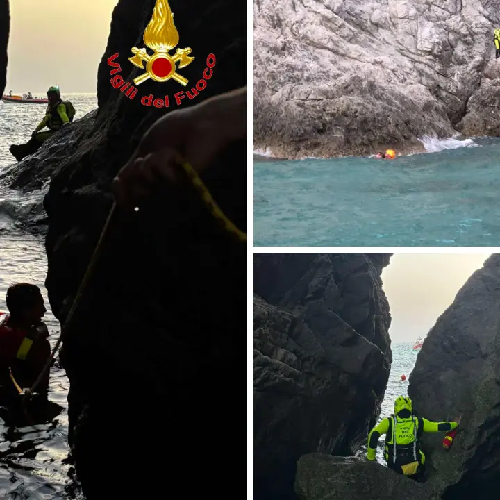Capo Vaticano, il mare grosso li intrappola sugli scogli: due turisti salvati a nuoto dai vigili del fuoco\n