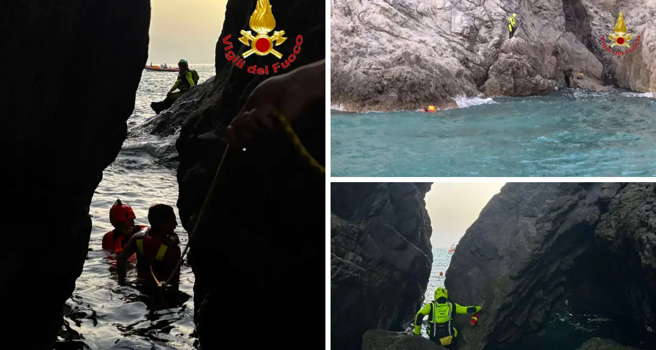 Capo Vaticano, il mare grosso li intrappola sugli scogli: due turisti salvati a nuoto dai vigili del fuoco\n