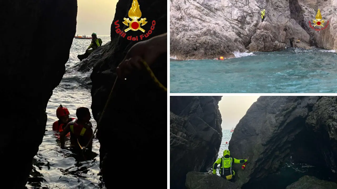 Capo Vaticano, il mare grosso li intrappola sugli scogli: due turisti salvati a nuoto dai vigili del fuoco\n