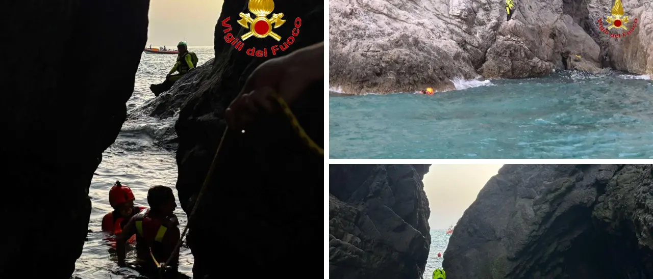 Capo Vaticano, il mare grosso li intrappola sugli scogli: due turisti salvati a nuoto dai vigili del fuoco\n