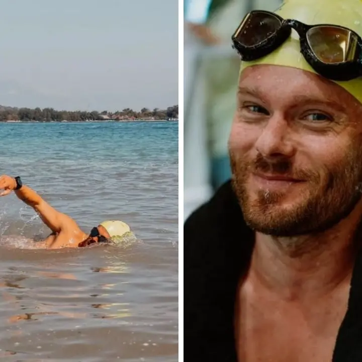 <p>Dalla Calabria alla Campania a nuoto, l’atleta Matthieu Bonne tenta il record mondiale: 161 chilometri senza fermarsi</p>