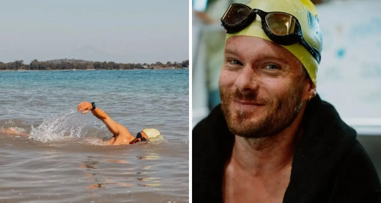 <p>Dalla Calabria alla Campania a nuoto, l’atleta Matthieu Bonne tenta il record mondiale: 161 chilometri senza fermarsi</p>