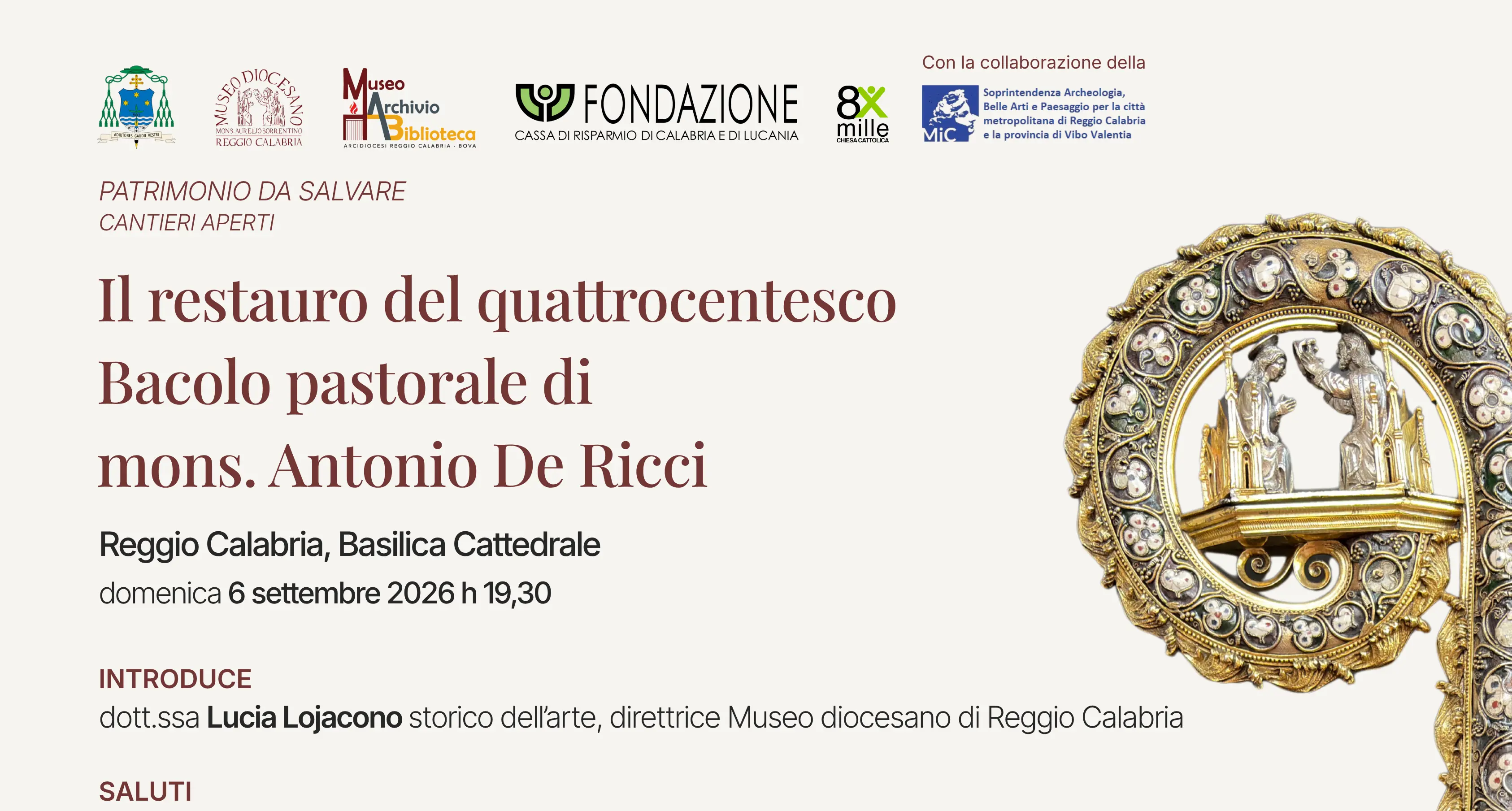 Reggio, domenica 6 settembre in Cattedrale la presentazione del restauro del Bacolo pastorale quattrocentesco\n