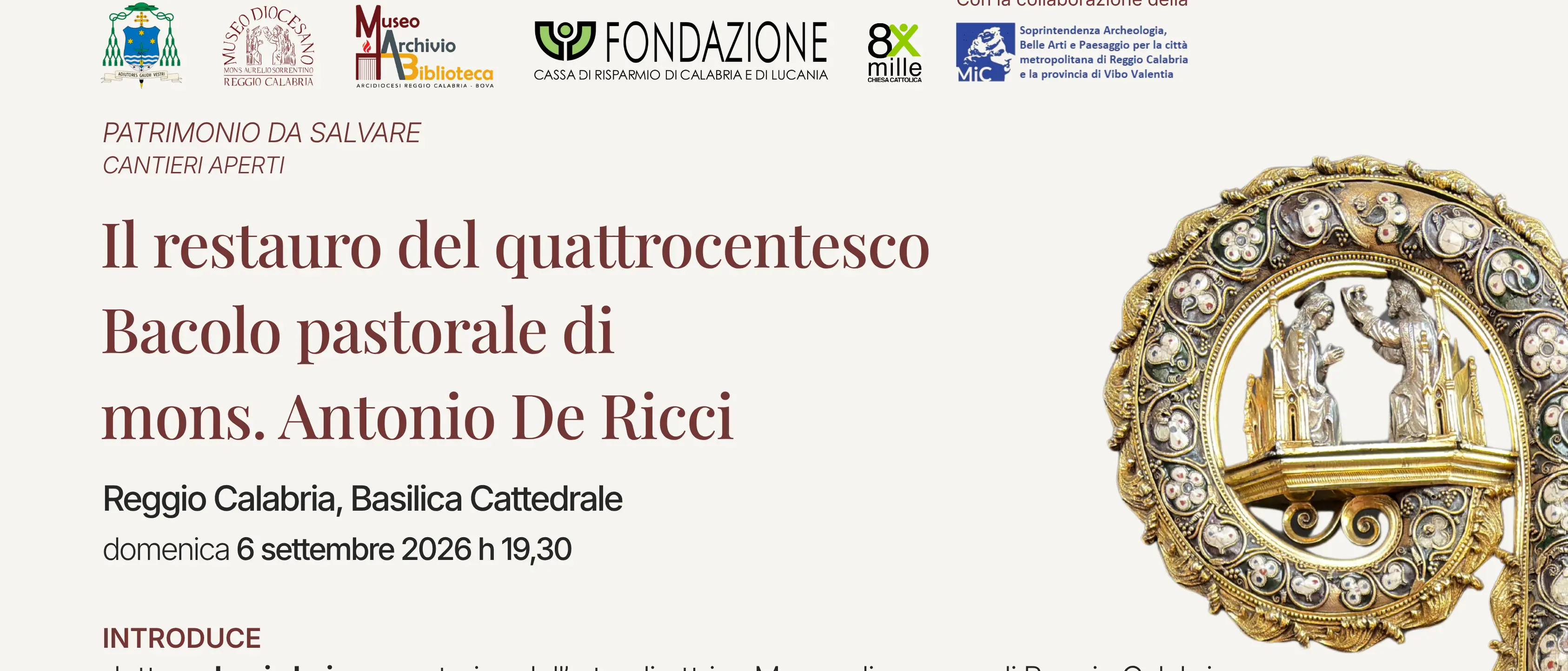 Reggio, domenica 6 settembre in Cattedrale la presentazione del restauro del Bacolo pastorale quattrocentesco\n