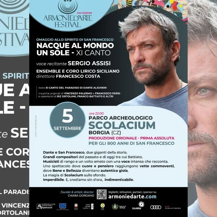 Il parco archeologico Scolacium celebra San Francesco: ad Armonie d’Arte Festival “Nacque al mondo un sole” con Sergio Assisi