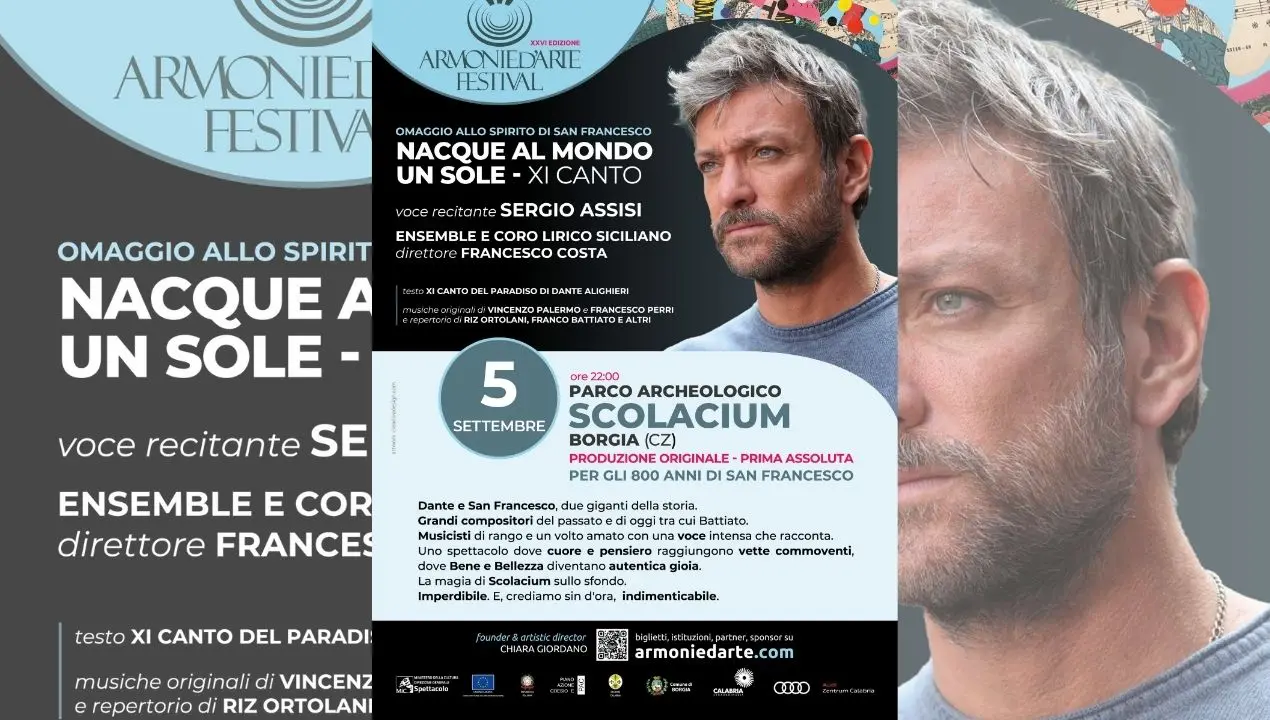 Il parco archeologico Scolacium celebra San Francesco: ad Armonie d’Arte Festival “Nacque al mondo un sole” con Sergio Assisi