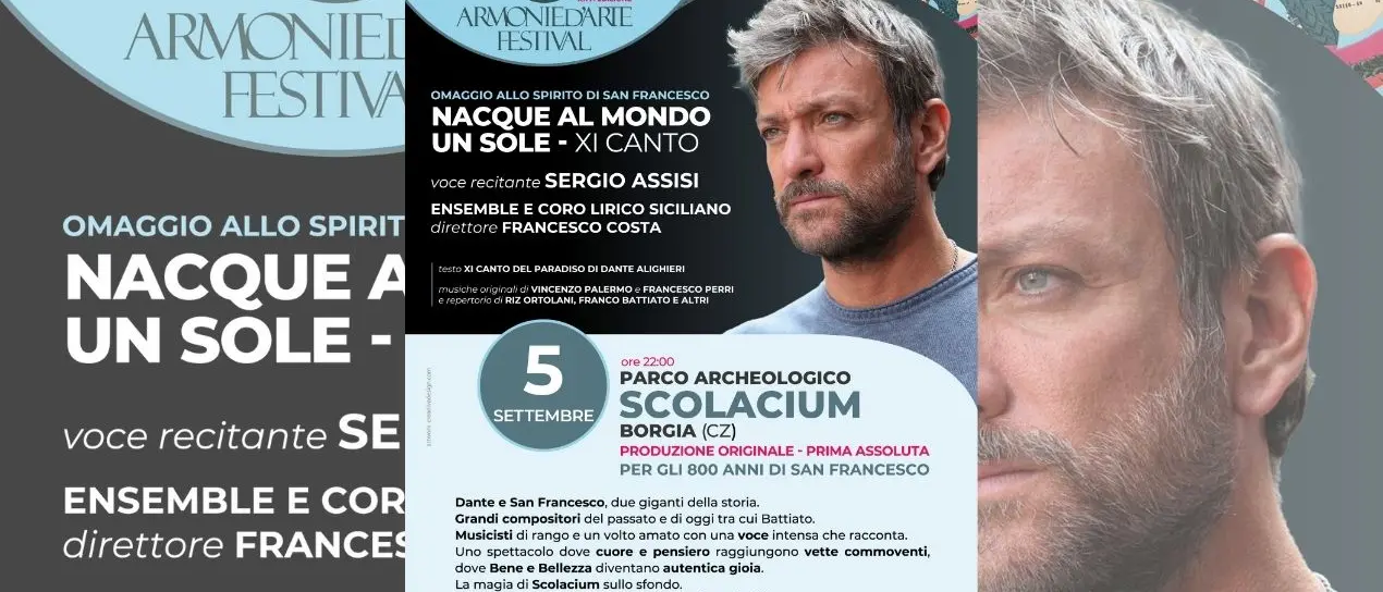 Il parco archeologico Scolacium celebra San Francesco: ad Armonie d’Arte Festival “Nacque al mondo un sole” con Sergio Assisi