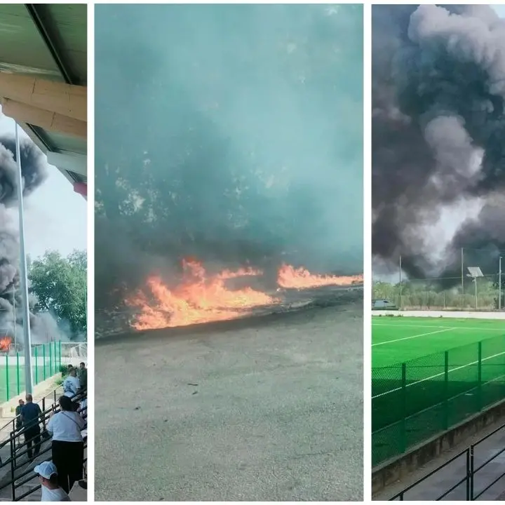 Mileto, improvviso incendio vicino alle tribune durante il match di Coppa Italia tra Rosarnese e Palmese: paura sugli spalti\n