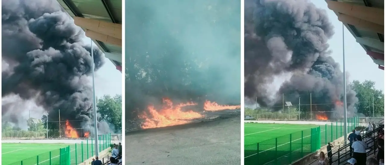 Mileto, improvviso incendio vicino alle tribune durante il match di Coppa Italia tra Rosarnese e Palmese: paura sugli spalti\n