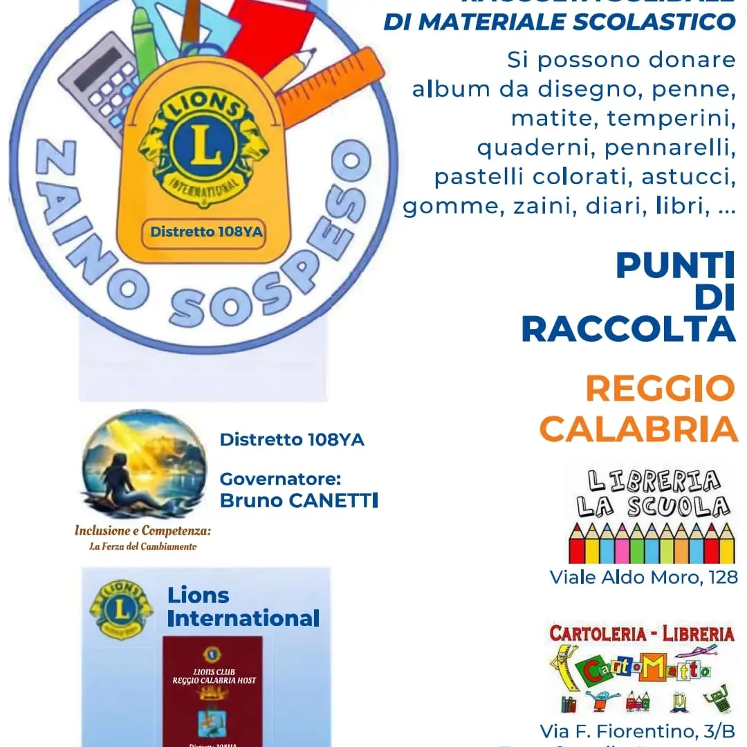 “Zaino Sospeso”, l’iniziativa del\u00A0Lions Reggio Calabria Host\u00A0contro la povertà educativa\n