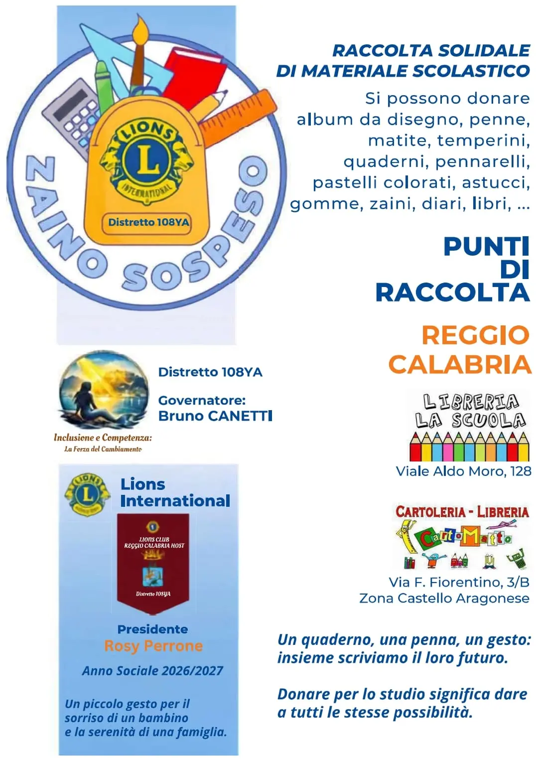 “Zaino Sospeso”, l’iniziativa del\u00A0Lions Reggio Calabria Host\u00A0contro la povertà educativa\n