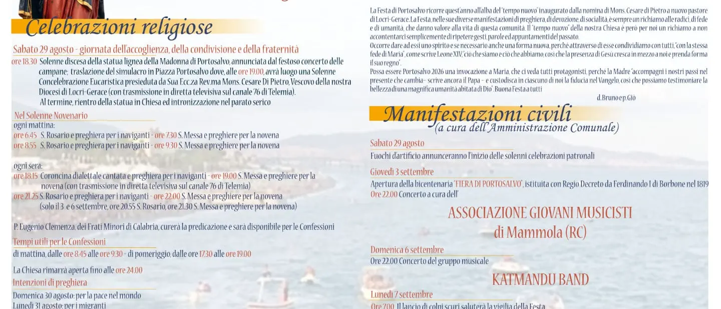 Siderno, dal 3 all'8 settembre i festeggiamenti civili in onore di Maria SS. di Portosalvo\n