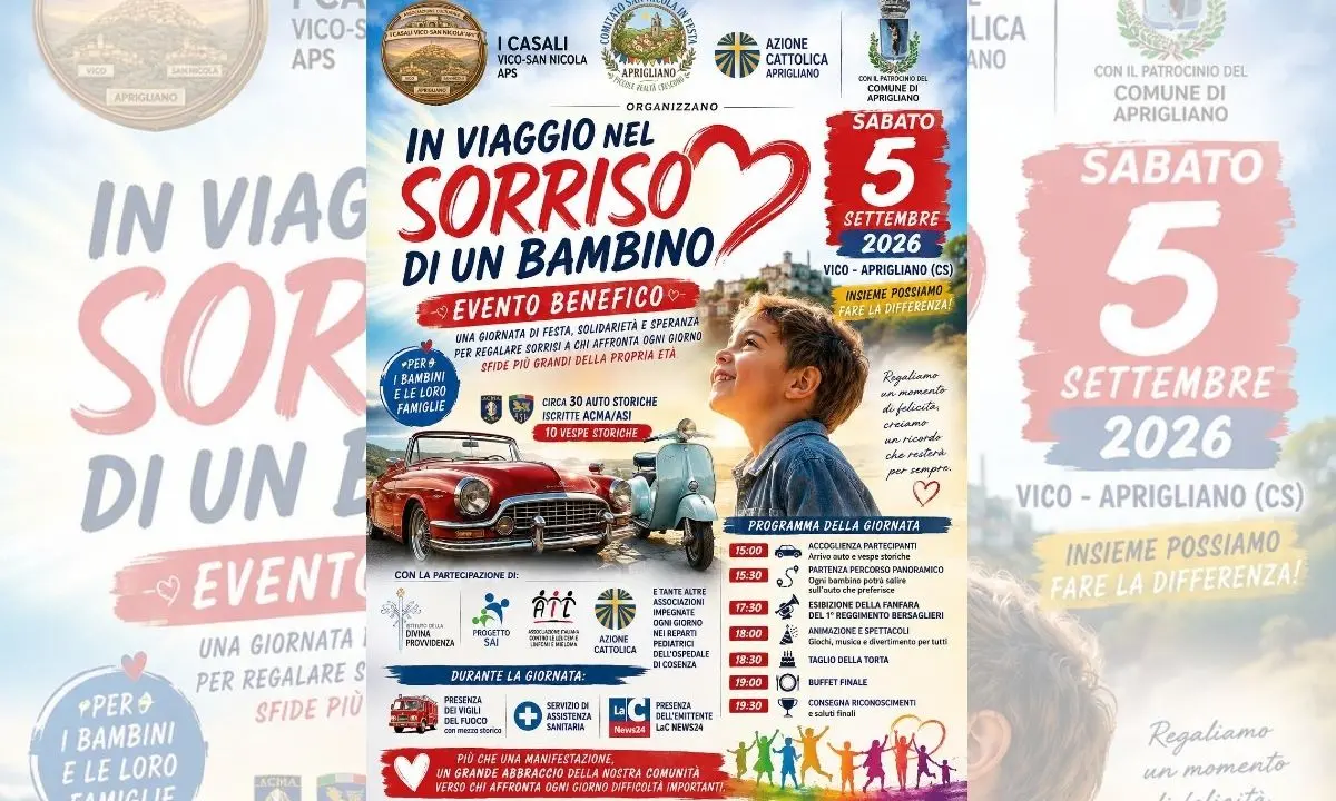 Aprigliano, auto storiche e solidarietà per regalare un sorriso ai bambini in cura\n