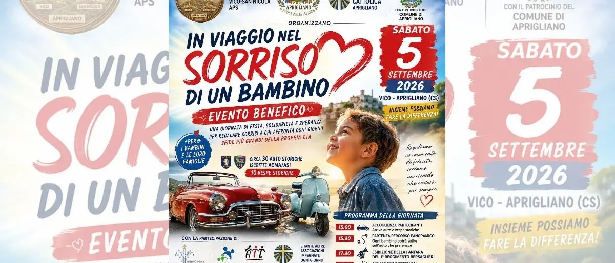 Aprigliano, auto storiche e solidarietà per regalare un sorriso ai bambini in cura\n