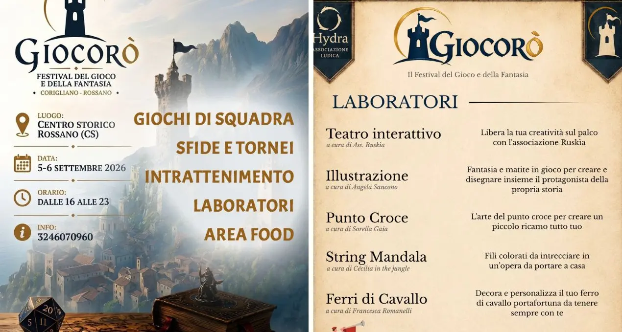 A Rossano tutto pronto per Giocorò, Festival del Gioco e della Fantasia: calcio balilla umano, Lego e rievocazioni\n