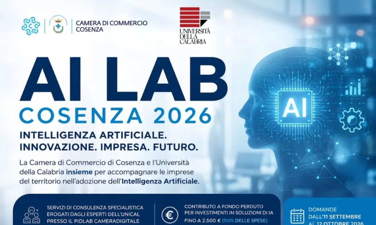 AI LAB Cosenza 2026, servizi e contributi fino a 7.500 euro per impresa\n